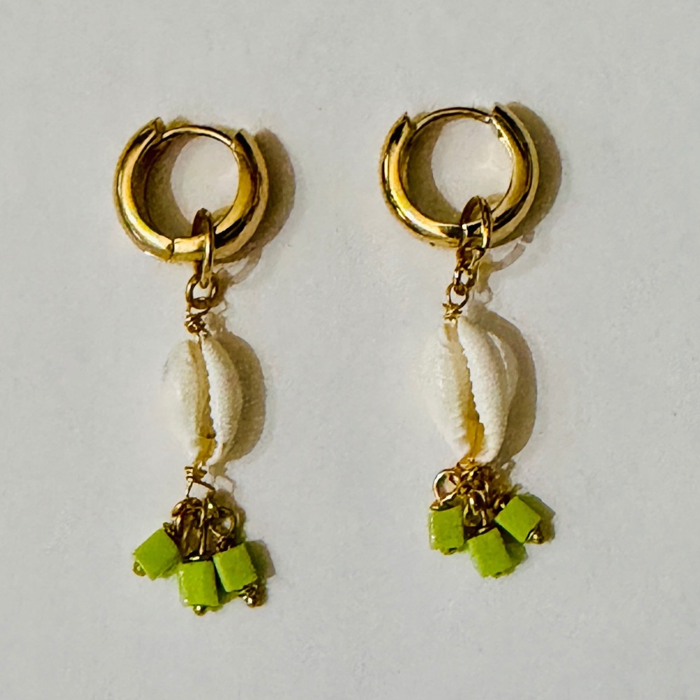 Mayamar 24K Gold‎ Charm Drop Earrings - Cowrie Shell & Beads | Boho Luxe